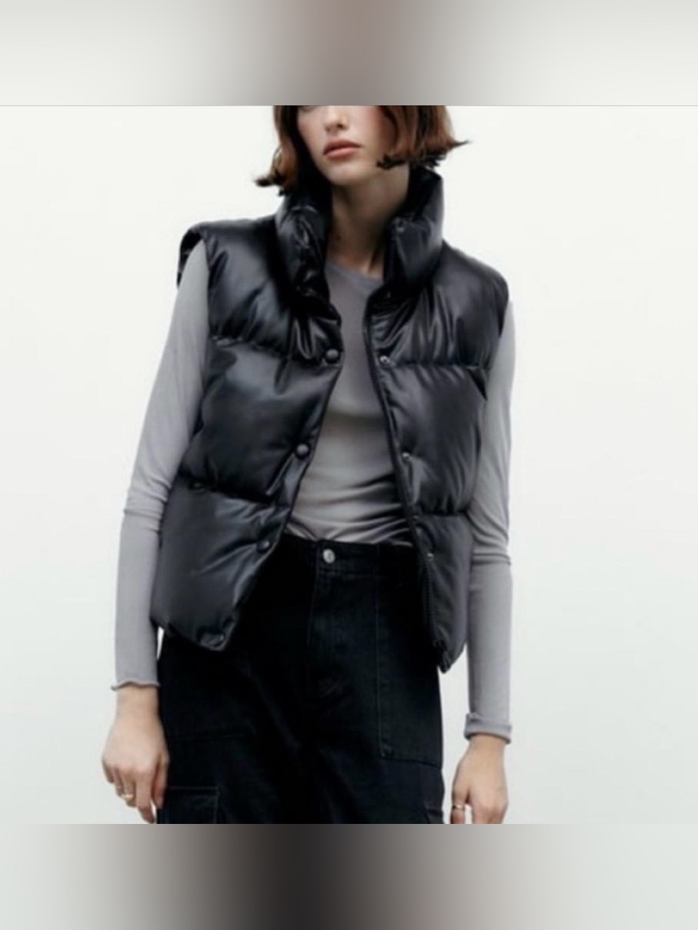 Zara Black Faux Leather Puffer Vest
